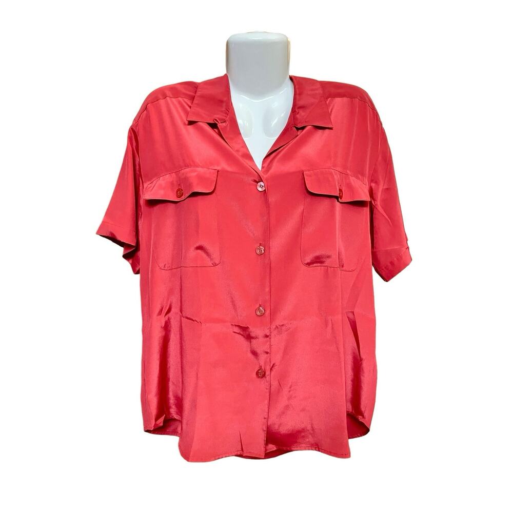 Chaus Women's Cranberry Short Sleeve Button-Up Front Pockets Blouse | Size 14